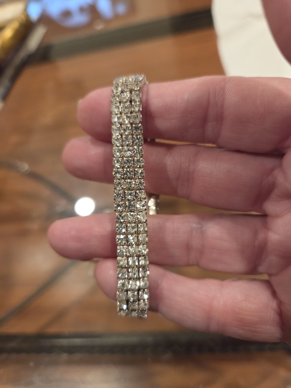 Source Unknown Silver Multi-Row Rhinestone Tennis Bracelet